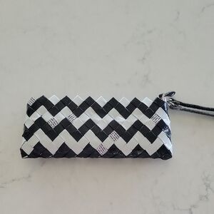 Nahui Ollin Black and White Woven Clutch